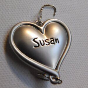 Silver Tone "Susan" Personalized Engraved Heart Connector Charm Pendant